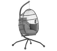 Outsunny Silla Colgante con Soporte Cesta Plegable Cojín y Reposacabezas para Interior y Exterior Carga 120 kg Gris