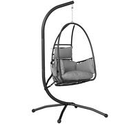 Outsunny Silla Colgante con Soporte Cesta Plegable Reposacabezas Cojín Bolsillo Lateral Carga 120 kg Gris Oscuro Aosom España