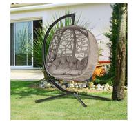 Outsunny Silla Colgante con Soporte de Acero 126x96x172 cm Marrón Sillón Hamaca Plegable con Cojines para Interiores y Exteriores Aosom España