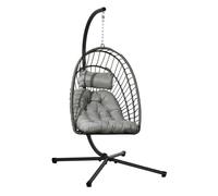 Outsunny Silla Colgante de Ratán Sillón Colgante Plegable con Cojín Reposacabezas y de Acero Carga kg para Interior y Exterior