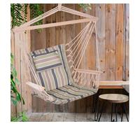 Outsunny Silla Colgante Estampado Rayas Hamaca con Cojín Reposacabezas para Interior Exterior 100x106 cm Carga Máx. 100 kg