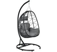 Outsunny Silla colgante exterior Huevo Chair resistente a la intemperie incluye cojín 102x102x195 cm Gris Oscuro Aosom España
