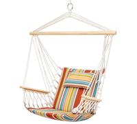 Outsunny Silla Colgante Hamaca con Cojín 100x106 cm Carga Máx. 100 kg | Estampado Rayas, Reposacabezas, para Interior Exterior