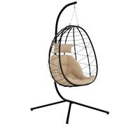 Outsunny Silla Colgante Huevo con Soporte Cesta Plegable 120 kg Caqui