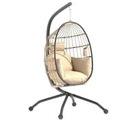 Outsunny Silla Colgante Huevo con Soporte Cesta Plegable 120 kg Caqui