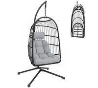 Outsunny Silla Colgante Huevo con Soporte Cesta Plegable Cojín Altura Ajustable Gris claro