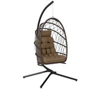 Outsunny Silla Colgante Huevo con Soporte Cesta Plegable Cojín Reposacabezas Funda Protectora y Cuerda Carga 120 kg Marrón