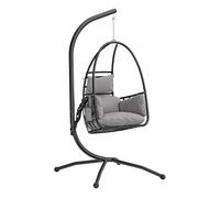 Outsunny silla colgante huevo con soporte, columpio de jardín exterior con cesta plegable, reposacabezas, cojín, bolsillo lateral, columpio colgante para interior y exterior, carga 120 kg, gris oscuro