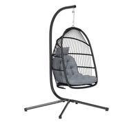 Outsunny silla colgante huevo con soporte, columpio jardín exterior con cesta plegable, cojín anti-uv y reposacabezas desmontable para interior y exterior, carga 150 kg, gris oscuro 196 cm