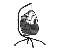 Outsunny silla colgante huevo con soporte columpio jardín exterior con cesta plegable cojín y reposacabezas portavaso columpio colgante para interior y exterior carga 120 kg negro