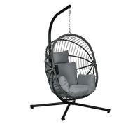 Outsunny Silla Colgante Huevo con Soporte Columpio Jardín Exterior con Cesta Plegable Cojín y Reposacabezas Columpio Colgante para Interior y Exterior Carga 120 kg Gris