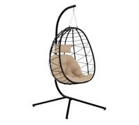 Outsunny silla colgante huevo con soporte columpio jardín exterior con cesta plegable cojín y reposacabezas columpio colgante para interior y exterior carga 120 kg caqui