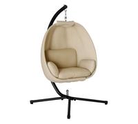 Outsunny Silla Colgante Huevo con Soporte Columpio Jardín Exterior con Cesta Plegable y Cojín Columpio Colgante para Interior y Exterior Carga 120 kg Caqui