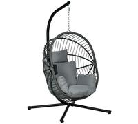 Outsunny Silla Colgante Huevo con Soporte con Cesta Plegable Cojín y Reposacabezas para Interior y Exterior Carga 120 kg Gris