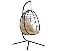 Outsunny Silla Colgante Huevo con Soporte con Cesta Plegable Cojín y Reposacabezas para Interior y Exterior Carga 120 kg Caqui