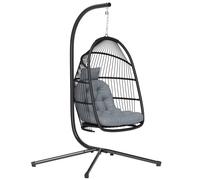 Outsunny Silla Colgante Huevo con Soporte con Cesta Plegable Cojín y Reposacabezas para Interior y Exterior Carga 150 kg Gris