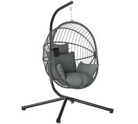 Outsunny Silla Colgante Huevo con Soporte Exterior 120 kg Gris Plegable