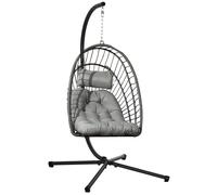 Outsunny Silla Colgante Plegable con Soporte y 2 Cojines Carga 100 kg para Interior y Exterior en Acabado de Ratán PE Gris Oscuro Aosom España