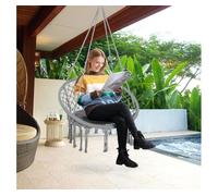 Outsunny Silla Colgante Redondo de Ø60 cm Silla Hamaca Columpio con Cojín y Cuerda de Algodón para Interior y Exterior Carga 120 kg 80x80x42 cm Gris