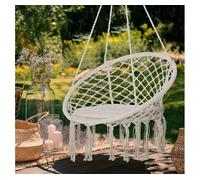 Outsunny Silla Colgante Redondo de Ø60 cm Silla Hamaca Columpio con Cojín y Cuerda de Algodón para Interior y Exterior Carga 120 kg 80x80x42 cm Beige