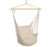 Outsunny Silla Colgante Silla Hamaca Columpio con 2 Cojines Barra de Madera Carga 120 kg para Interior y Exterior Crema