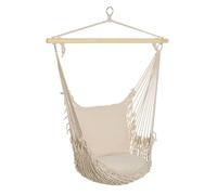 Outsunny Silla Colgante Hamaca Columpio con 2 Cojines de Algodón Barra de Madera Carga 120 kg Silla Columpio para Interior y Exterior Crema