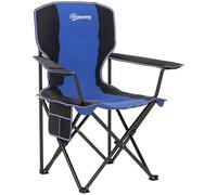 Outsunny Silla de Camping Plegable con Bolsillo y Portavasos, Silla de Jardín de Tela Oxford y Metal, Capacidad de Carga hasta 120 kg, 94x62x110 cm, Azul