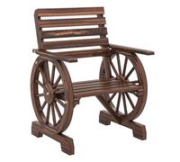 Outsunny Silla de Jardín de Madera de 2 Plazas, Silla Asiento con Brazos de Rueda de Vagón, Respaldo Inclinado, Estilo Rústico, Carga 120 kg, para Patio, Terraza, Parque, 66x55x90 cm, Carbonizado