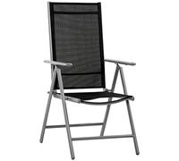 Outsunny Silla de Jardín Plegable de Aluminio y Respaldo Ajustable en 7 Niveles Texteline, Negro 65x55x85-105cm
