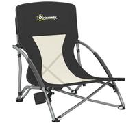 Outsunny Silla de Playa Plegable, Ligera Silla de Camping Plegable 2,2 kg, con Respaldo de Malla, Bolsa de Transporte y portavasos para jardín, Picnic, Festival, Viaje, Negro