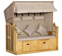 Outsunny Silla de playa Tumbona con Techo 2 Mesas Abatibles Reposapiés Tumbona Reclinable de 5 Posiciones Ratán Sintético 150x79x160 cm Aosom España