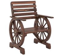 Outsunny Silla Madera con Diseño de rueda de carro Silla Jardín Asiento Ancho con Listones y Respaldo Inclinado Carbonizado Aosom España
