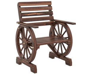 Outsunny Silla Madera con Diseño de rueda de carro Silla Jardín Asiento Ancho con Listones y Respaldo Inclinado Carbonizado Aosom España