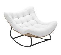 Outsunny - Silla mecedora de jardín con forma de huevo de resina trenzada, con cojín acolchado para jardín, dormitorio, sala de estar, crema