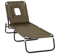 Outsunny Silla Plegable para Tomar el Sol con Respaldo y Orificio para Lectura, Silla de Playa de 4 Posiciones, Oxford 600D, Silla de Jardín para Exteriores, Camping, Piscina, Terraza, 56x28 cm,