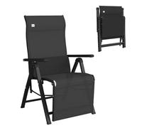 Outsunny Silla Reclinable Plegable de Jardín 9 Posiciones 150 kg Negro | Respaldo Ajustable, Cojín Lumbar, Estructura de Acero y Textilene Transpirable