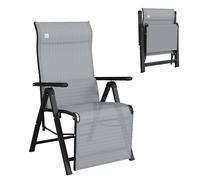 Outsunny Silla Reclinable Plegable de Jardín con Respaldo Ajustable en 9 Posiciones, Cojín Lumbar, Estructura de Acero y Textilene Transpirable, 150 kg, Gris