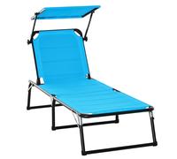 Outsunny Silla Tumbona de Exterior Plegable con Toldo y Acolchado de Espuma, Cama de Jardín con Respaldo Ajustable 66x164x81cm Azul Aosom España