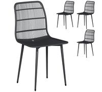 Outsunny Sillas de Comedor para Exterior Set de 4, Sillas de Jardín con Respaldo Ranurado, Negro