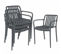 Outsunny Sillas de jardín 4 unidades Sillas apilables para terraza con diseño de lamas y reposabrazos, ergonómicas Gris oscuro