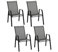 Outsunny Sillas de Jardín Exterior Apilables 54x75,5x95 cm Gris Oscuro | Juego de 4, Sillas Terraza Exterior, Sillón de Comedor, Tela Transpirable, Marco de Metal, Reposabrazos, Respaldo