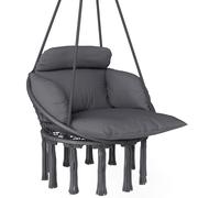 Outsunny Sillón colgante con gran cojín acolchado hamaca asiento suspendido con flecos kit de suspensión 80 x 60 x 40 cm gris oscuro