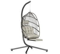 Outsunny Sillón colgante con soporte, silla colgante plegable con reposapiés retráctil, gris claro Aosom España