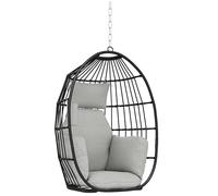 Outsunny - Sillón colgante, silla de huevo colgante, silla de hamaca columpio, cesta plegable, cojines acolchados, portavasos, almohada, para interior y exterior, capacidad de 120 kg, color gris