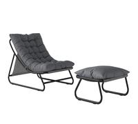 Outsunny - Sillón de jardín relax con reposapiés, juego de jardín de 2 piezas con cojín ultra grueso, 13 cm, sillón salón de tela catiónica para terraza y balcón, color gris