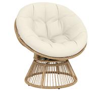 Outsunny Sillón papasan 360° giratorio Sillón de mimbre con cojín Estructura de acero Sillón redondo de ratán Sillón lounge Blanco crema Aosom España