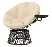 Outsunny Sillón Papasan de ratán 360° giratorio Sillón con cojín Diámetro 90 cm redondo Beige