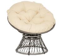 Outsunny sillón papasan giratorio de ratán sintético silla ovalada de mimbre pe con cojín y marco de acero carga 160 kg para jardín patio terraza 87x97x90 cm gris y crema