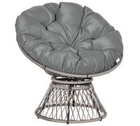 Outsunny Sillón Papasan Giratorio 360° de Ratán Sintético Silla Ovalada de Mimbre PE con Cojín y Marco de Acero Carga 160 kg para Jardín Patio Terraza 87x97x86 cm Gris
