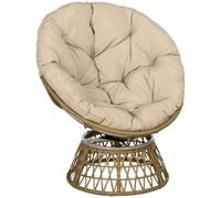 Outsunny Sillón Papasan Giratorio 360° de Ratán Sintético, Silla Redonda de Mimbre PE con Cojín y Marco de Acero, Resistente a Intemperie, Carga 120 kg, para Jardín, Terraza, 85x70x82 cm, Amarillo
